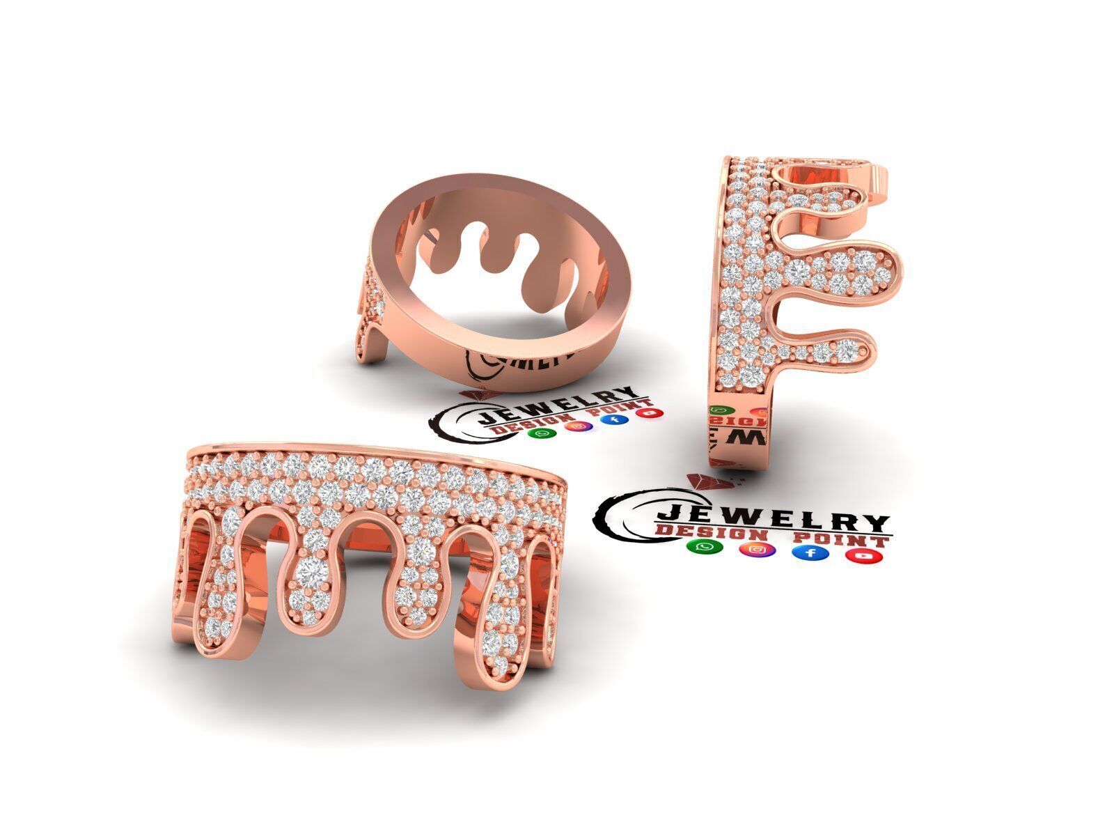 Custom Blood Drips Diamond Ring - Drip Iceout Ring  3D print model_2