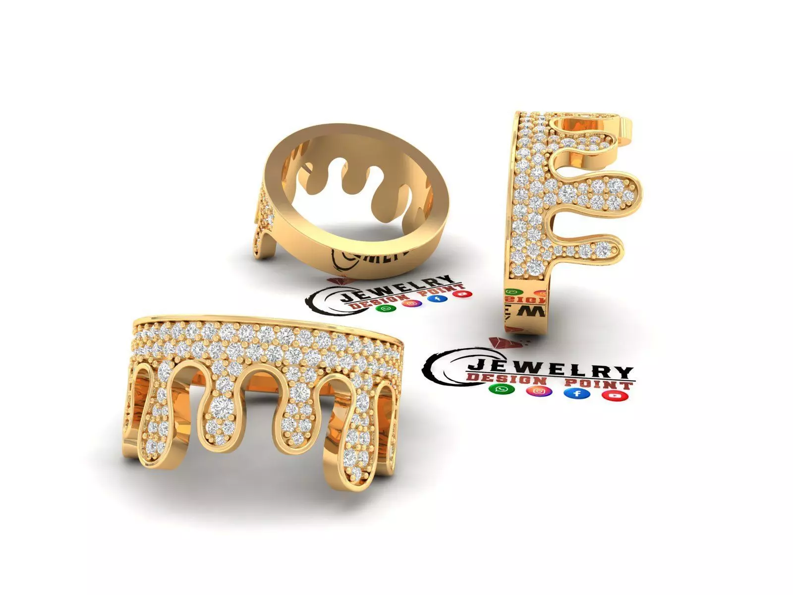 Custom Blood Drips Diamond Ring - Drip Iceout Ring 3D print model_0