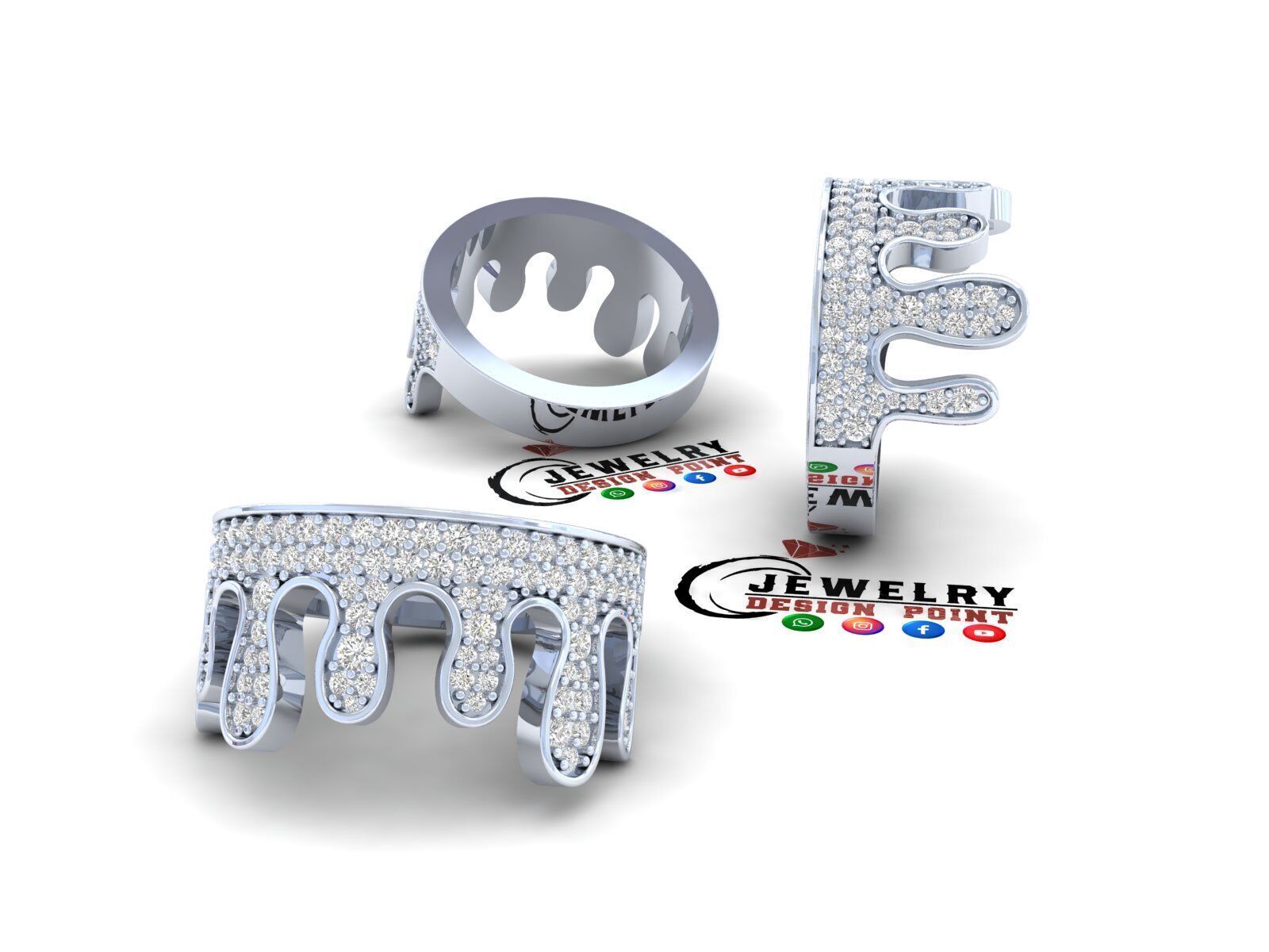 Custom Blood Drips Diamond Ring - Drip Iceout Ring 3D print model_3