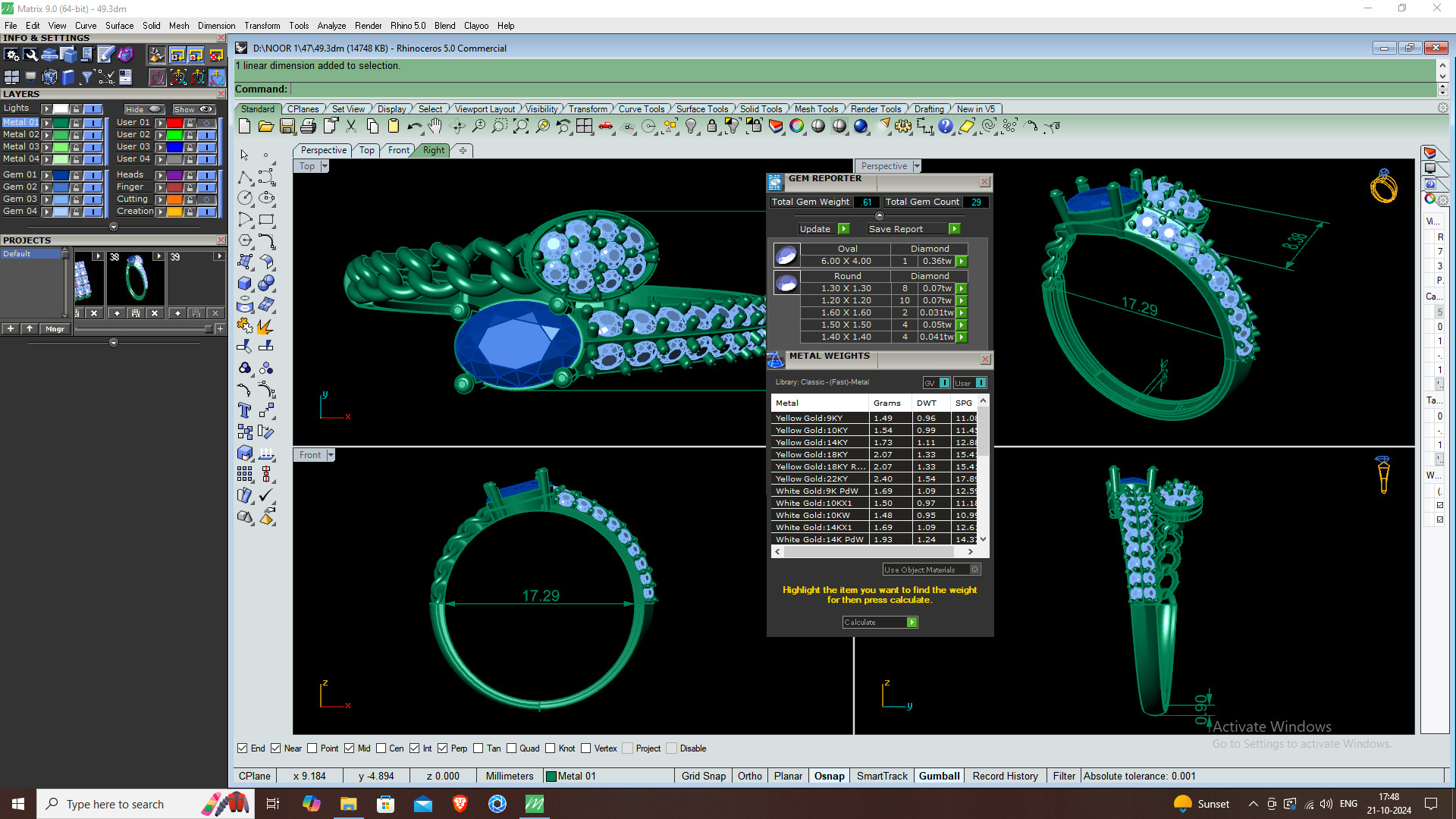 OVAL AND ROUND DIAMOND RING -CAD-015 3D model_12