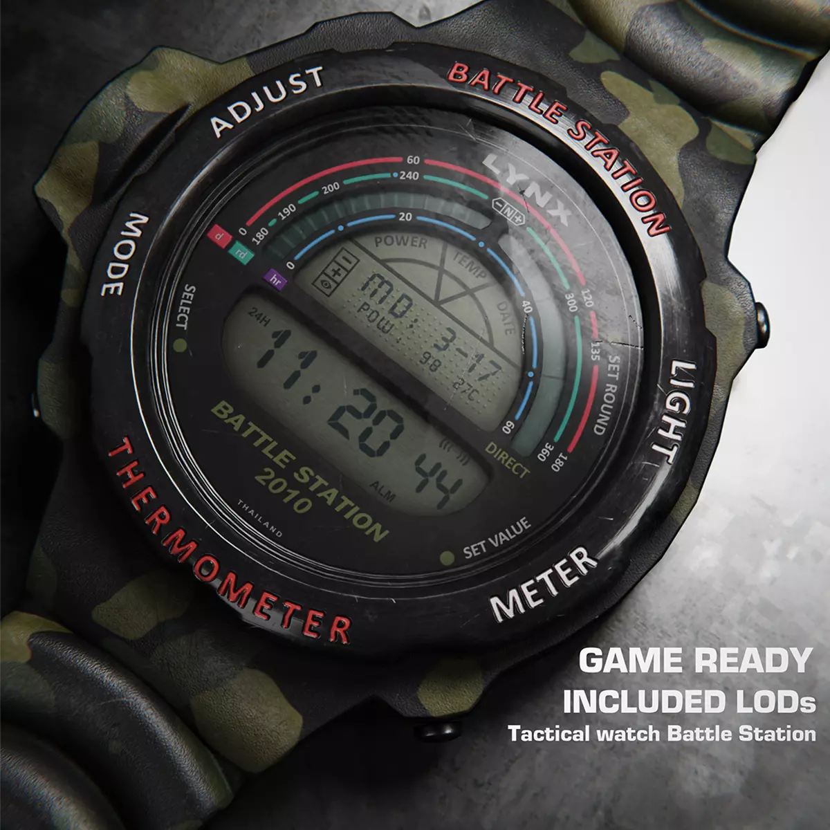 3D model Tactical Digital Watch Battle Station VR / AR / low-poly 
