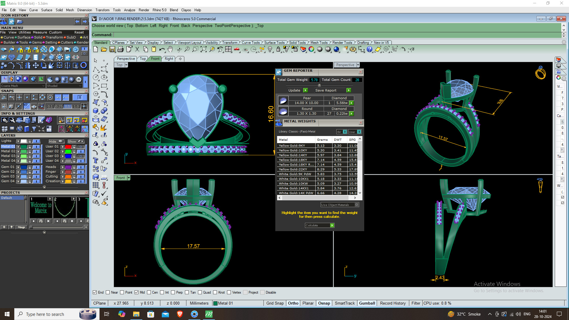 PEAR DIAMOND RING -CAD-017 3D model_12