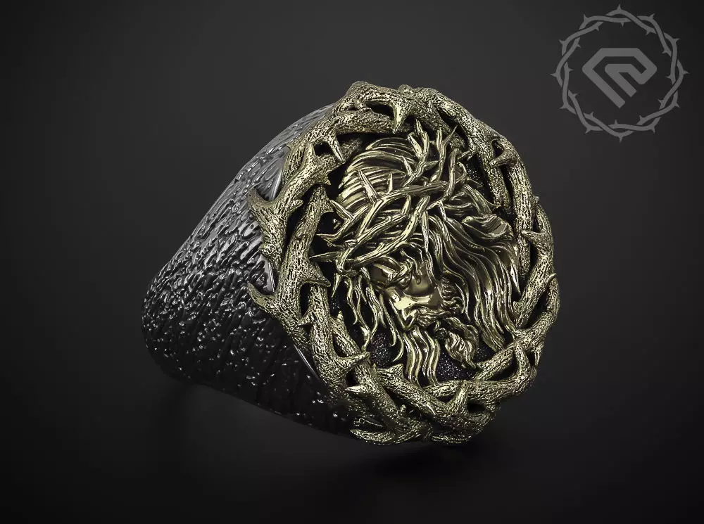 A RING WITH JESUS IN A CROWN OF THORNS 3D print model_0