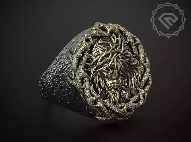 A RING WITH JESUS IN A CROWN OF THORNS