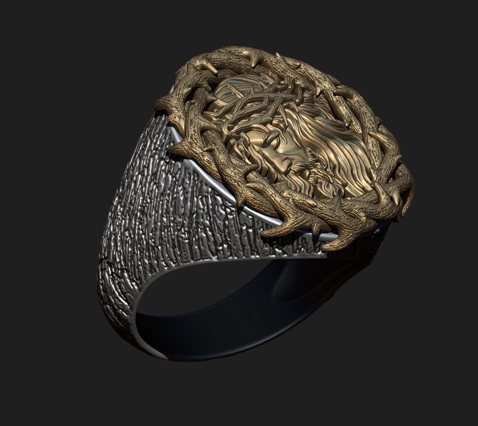 A RING WITH JESUS IN A CROWN OF THORNS 3D print model_10