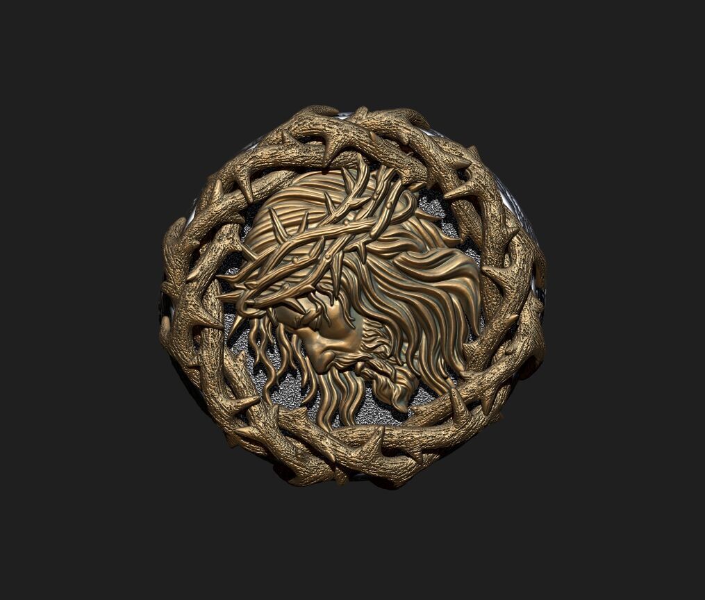 A RING WITH JESUS IN A CROWN OF THORNS 3D print model_7