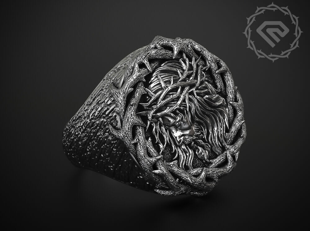 A RING WITH JESUS IN A CROWN OF THORNS 3D print model_1