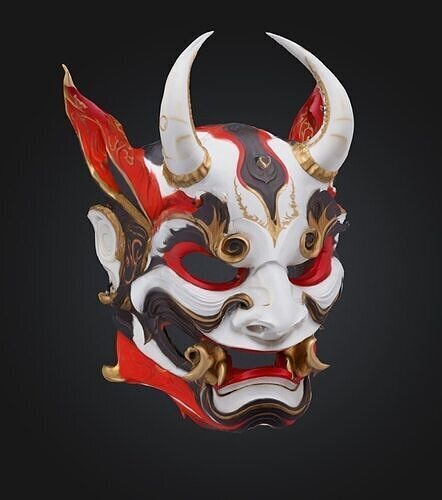 Hannya Oni Face Mask - Prom Oni Devil Embroidered Mask  3D print model