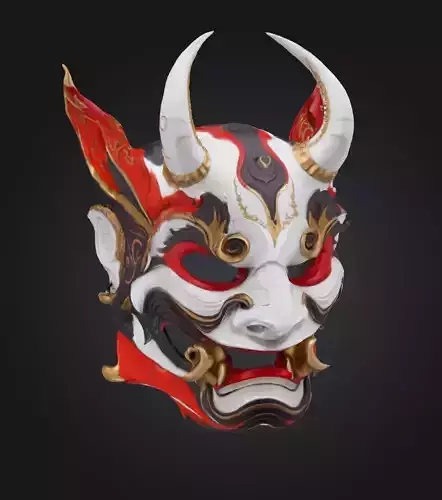 Hannya Oni Face Mask - Prom Oni Devil Embroidered Mask  3D print model