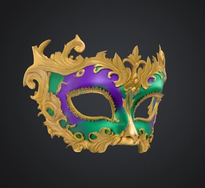 Medieval Masquerade Face Mask - Prom Embroidered Mask 3D print model_7