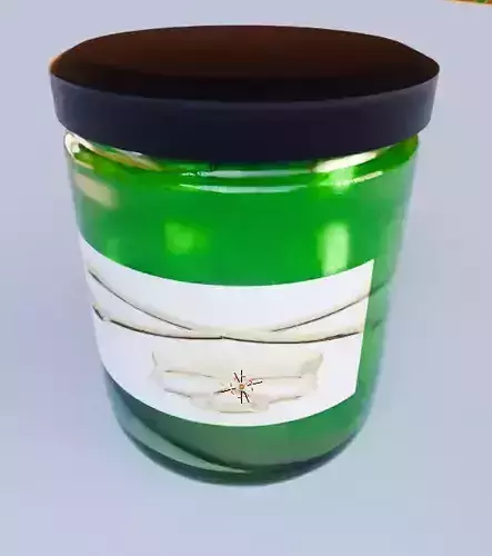 Green Glass Jar with Black Lid and Label 3D Model