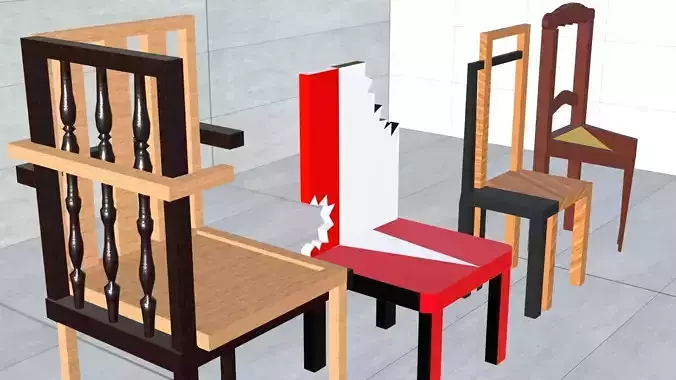 Set of 13  Chair - Dual Color Artistic Seating 3D Model