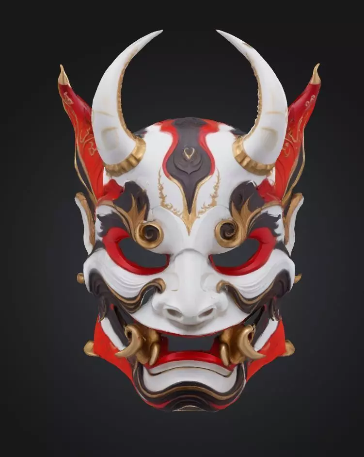 Hannya Oni Face Mask - Prom Oni Devil Embroidered Mask 3D print model