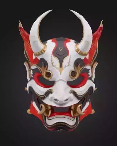Hannya Oni Face Mask - Prom Oni Devil Embroidered Mask