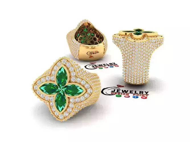 Custom Marquise Four leaf Clover Diamond Ring - Marquise Ring