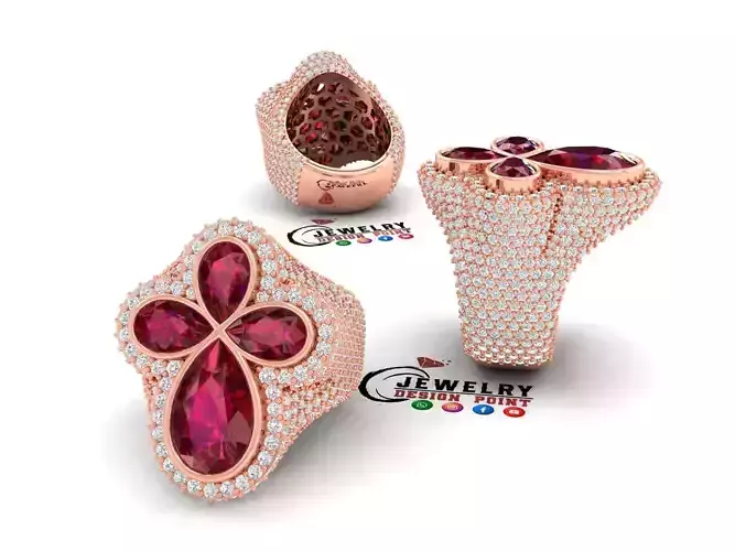 Custom Pear Diamond Cross Iceout Ring - Pear Diamond Ring 