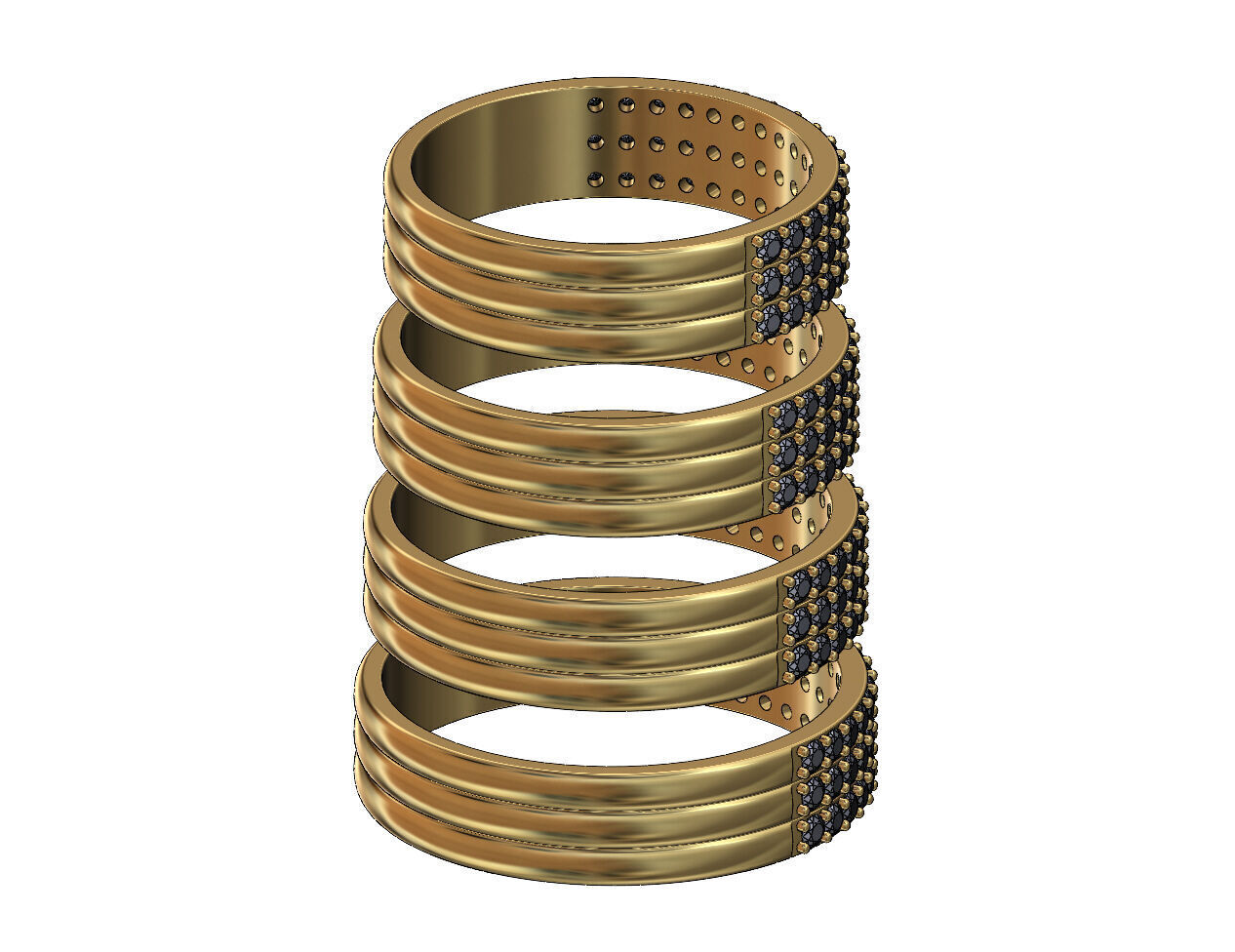 Triple simple half eternity diamond stacker band US sizes 7to10 3D print model_3