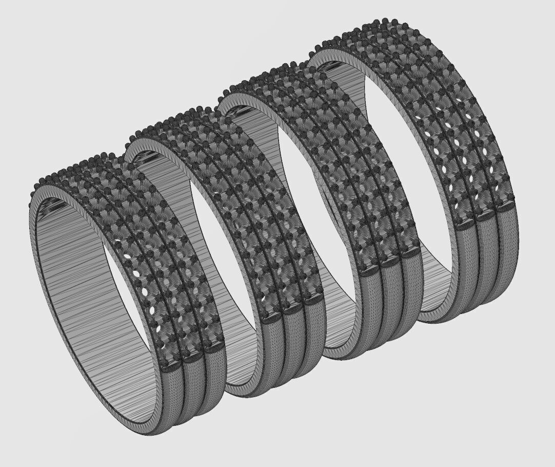Triple simple half eternity diamond stacker band US sizes 7to10 3D print model_12