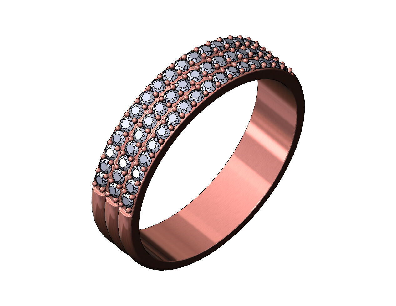 Triple simple half eternity diamond stacker band US sizes 7to10 3D print model_8