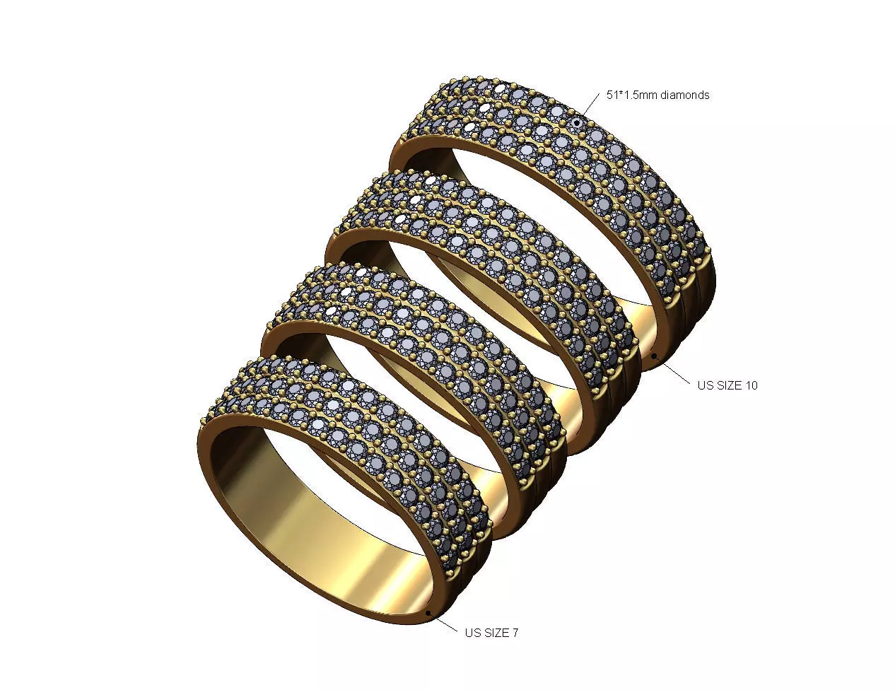 Triple simple half eternity diamond stacker band US sizes 7to10 3D print model_0