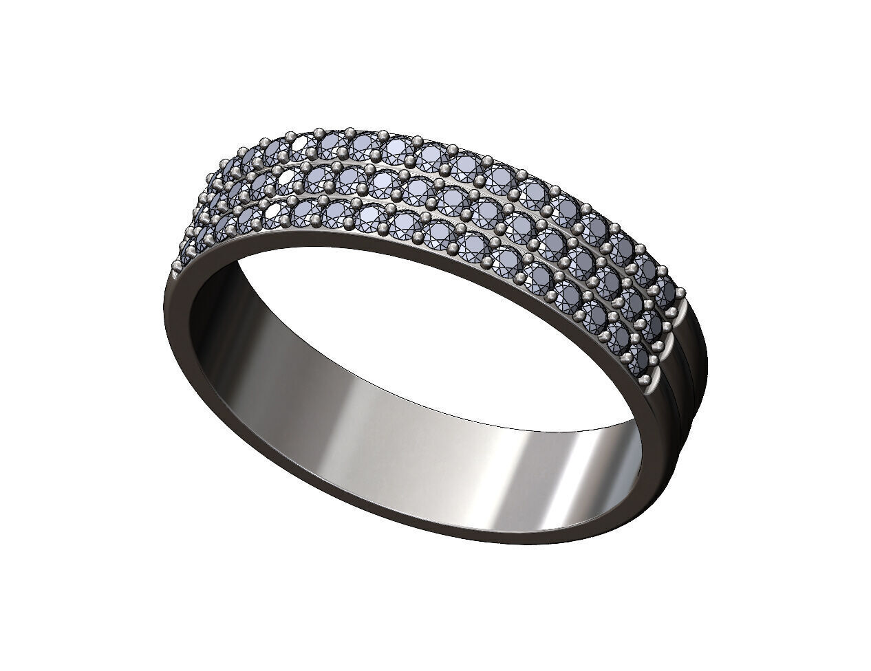 Triple simple half eternity diamond stacker band US sizes 7to10 3D print model_9