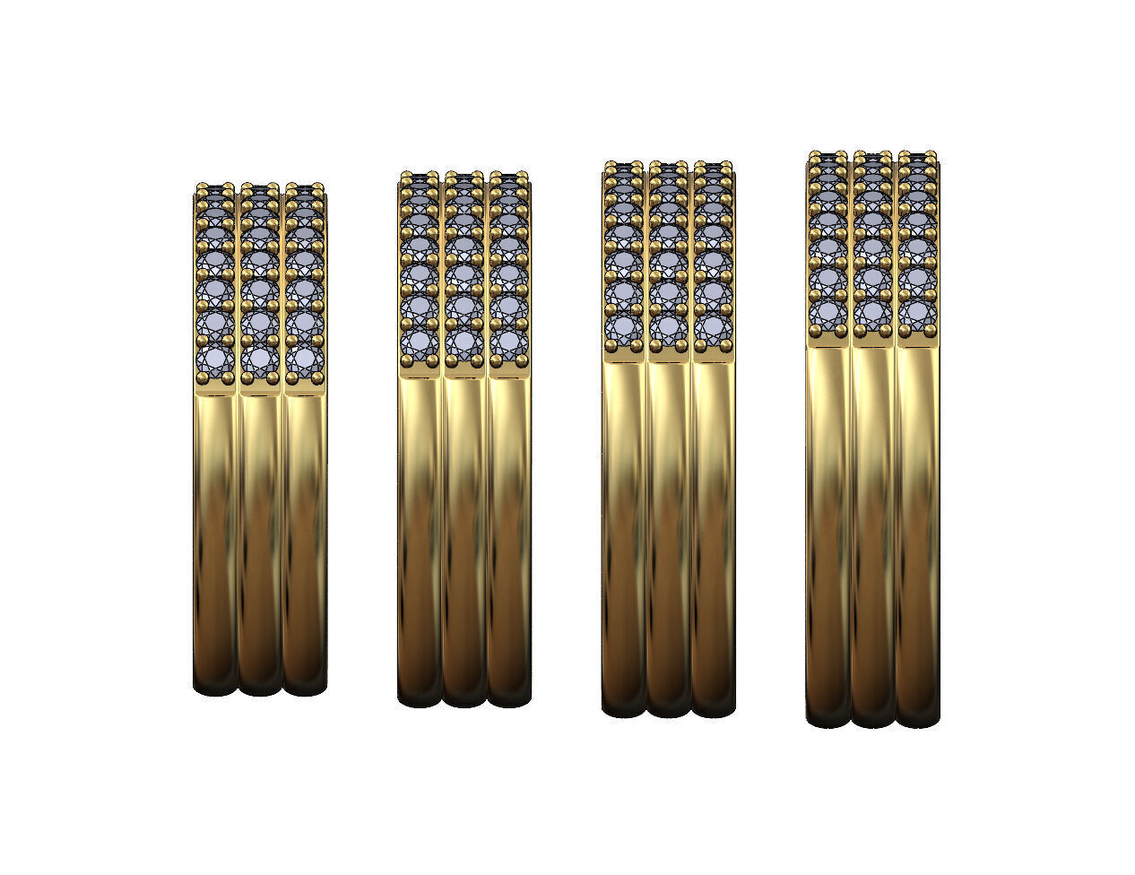 Triple simple half eternity diamond stacker band US sizes 7to10 3D print model_2