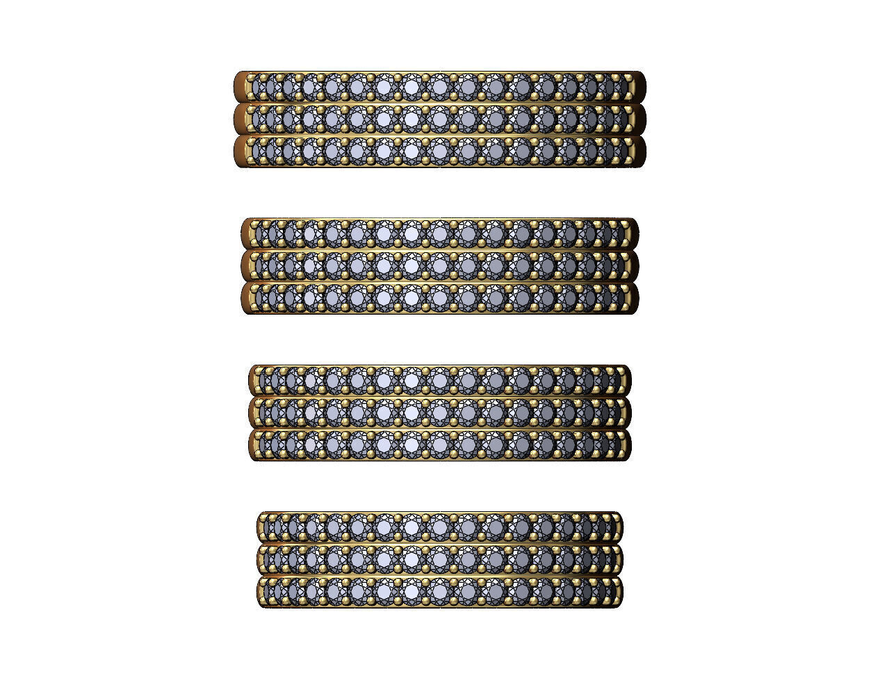 Triple simple half eternity diamond stacker band US sizes 7to10 3D print model_1