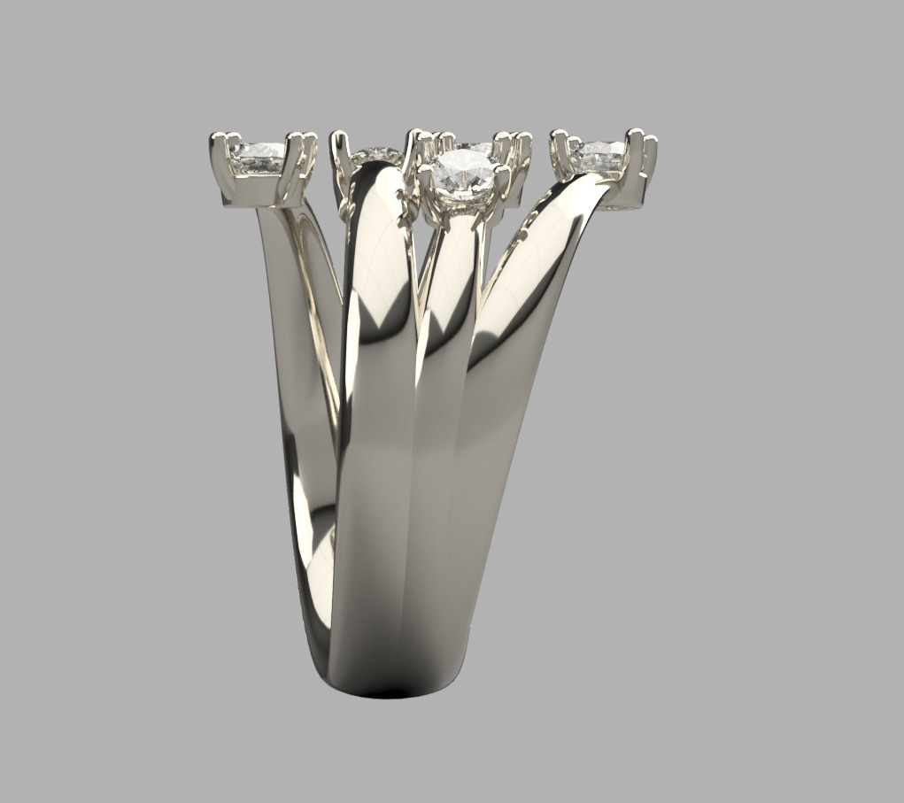 Ring with 5 stones 3D print model_2
