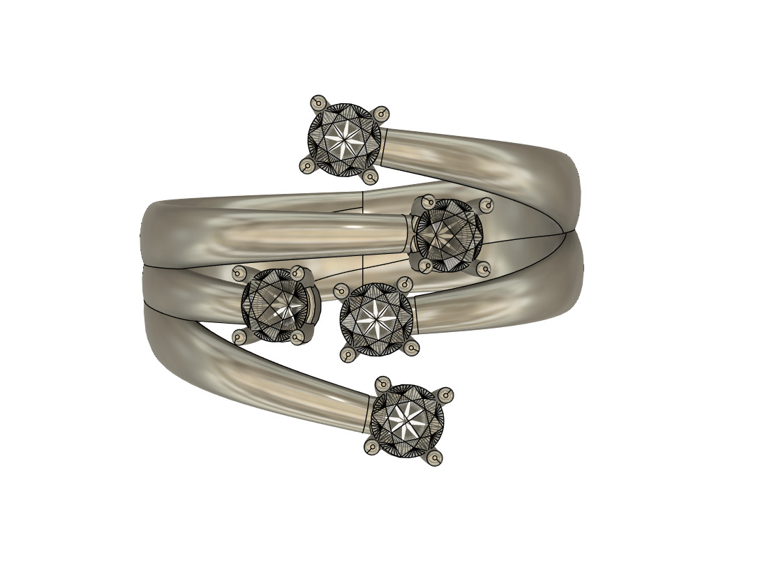 Ring with 5 stones 3D print model_4
