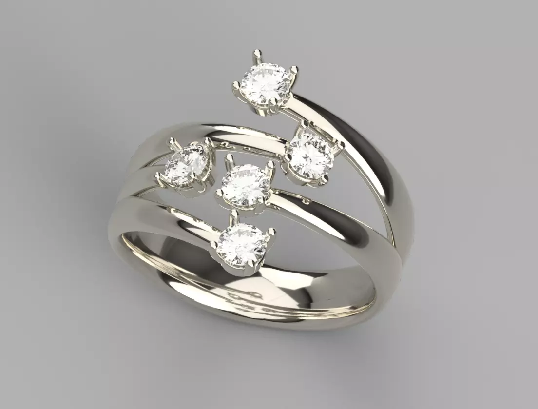 Ring with 5 stones 3D print model_0