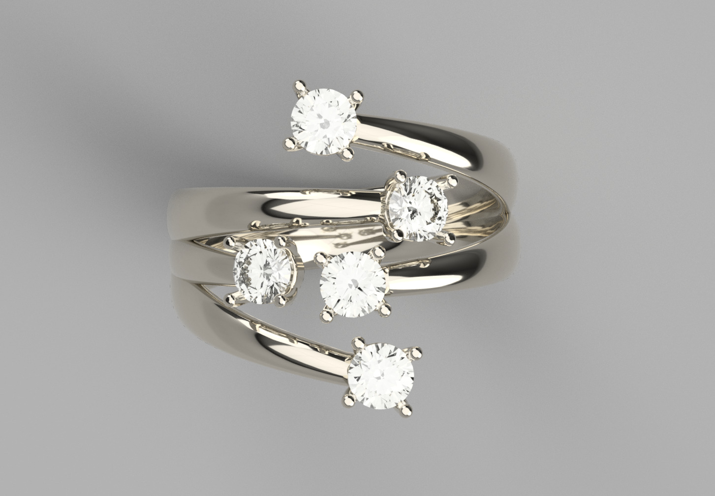 Ring with 5 stones 3D print model_6