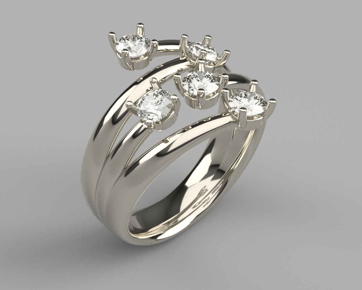 Ring with 5 stones 3D print model_7
