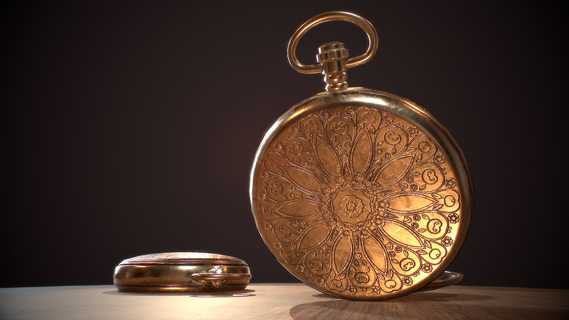 Antique Pocket Watch Low-poly 3D model_4