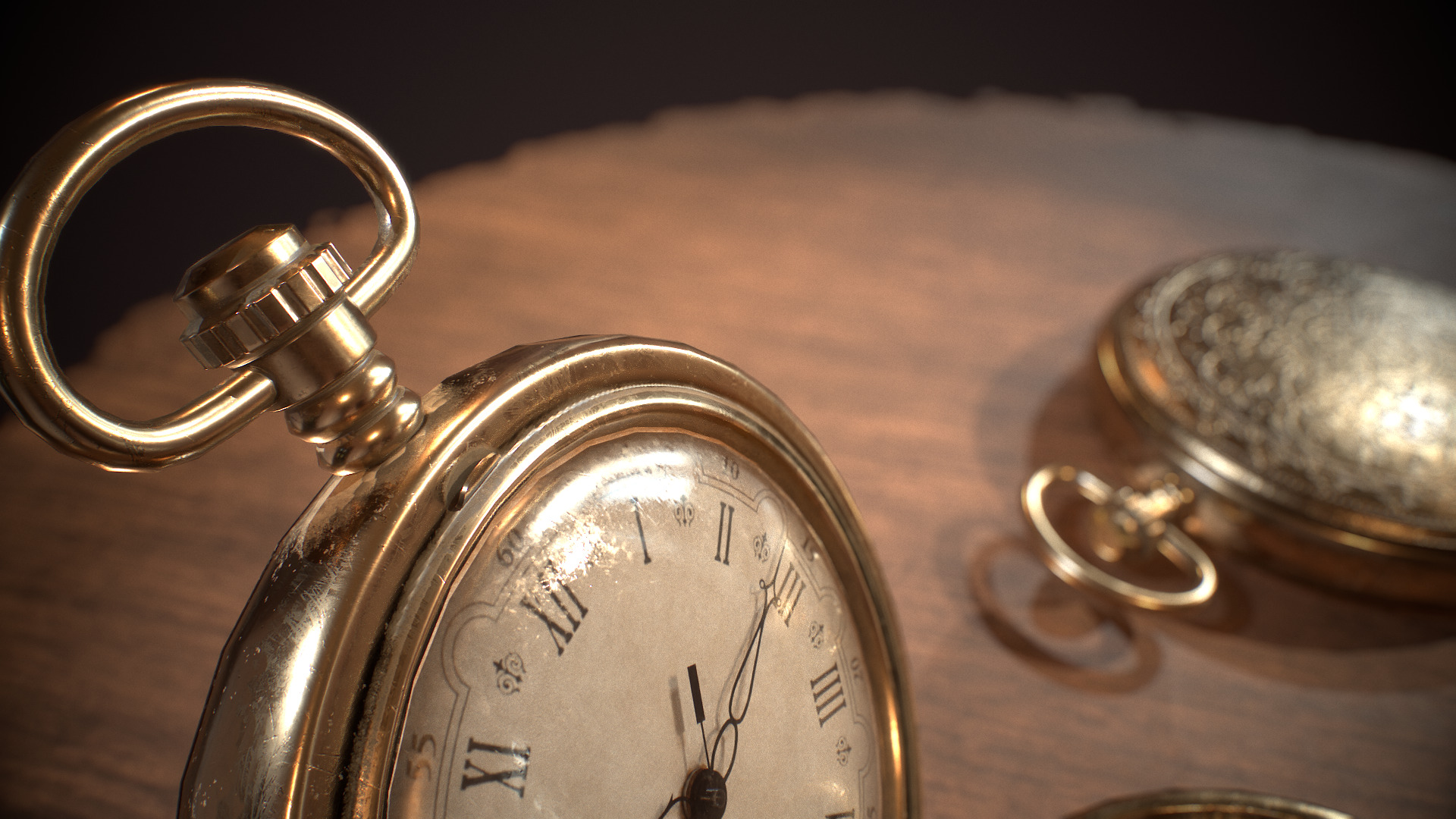 Antique Pocket Watch Low-poly 3D model_5