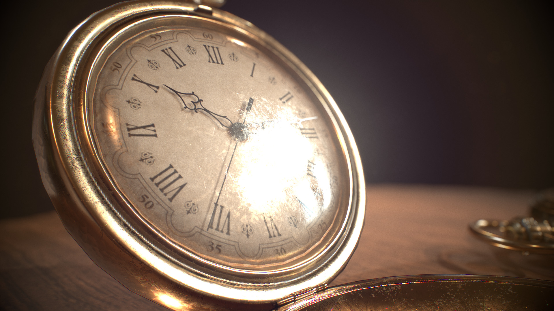 Antique Pocket Watch Low-poly 3D model_6