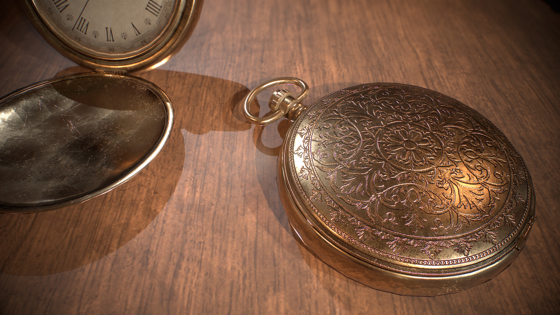 Antique Pocket Watch Low-poly 3D model_2