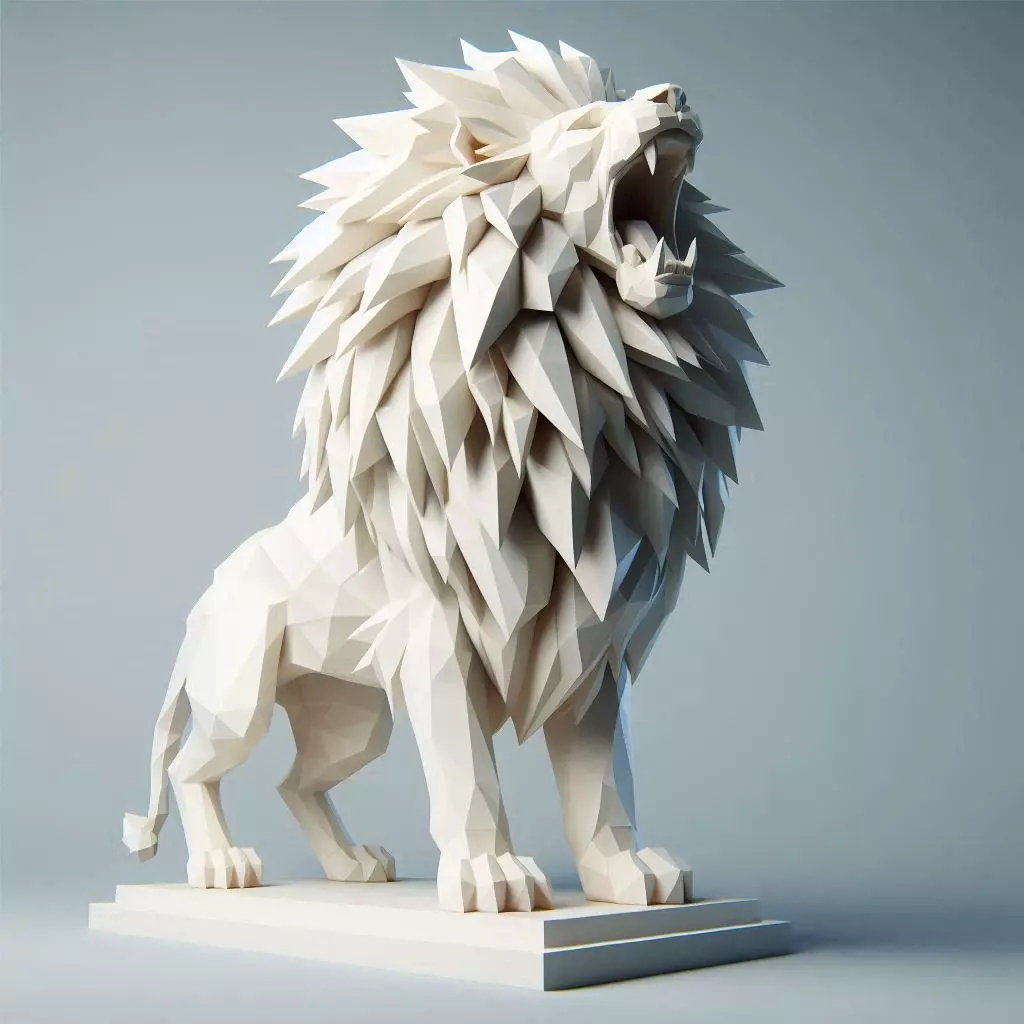 213 Low Poly Roaring Lion lowpoly character monster fantasy art 3D print model_0