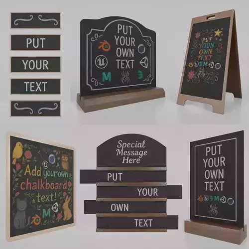 Premium Hospitality Signage - Customizable Chalkboards 3D Model Collection