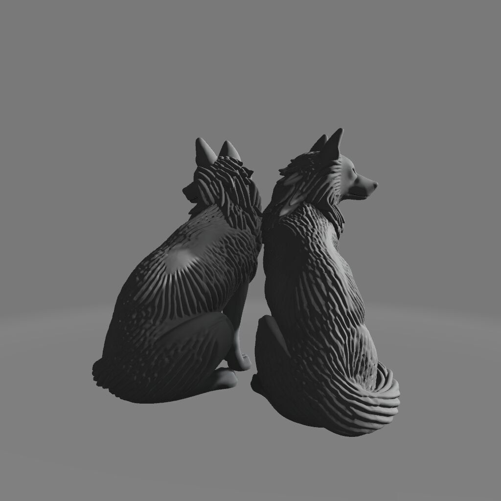 Symmetrical Twin Wolves Sculpture in Vigilant Balance 3D print model_2