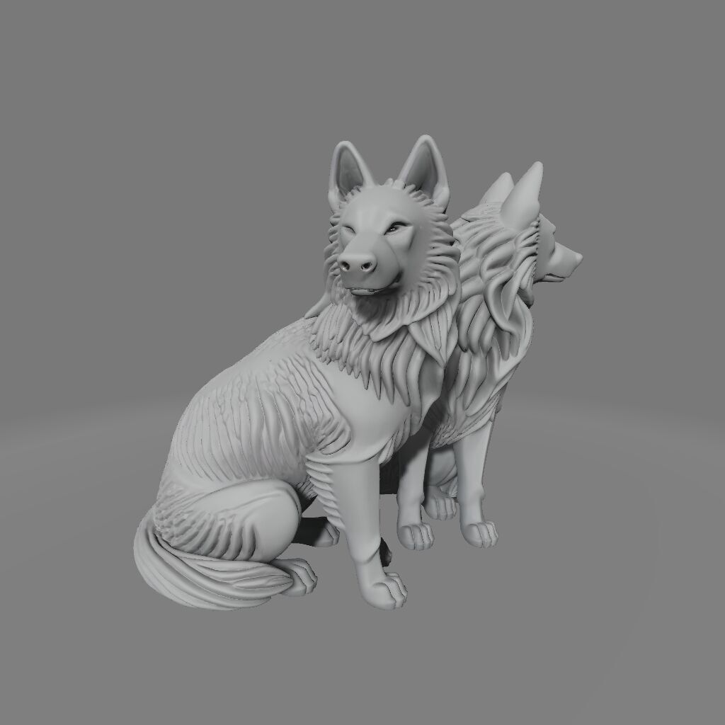 Symmetrical Twin Wolves Sculpture in Vigilant Balance 3D print model_4