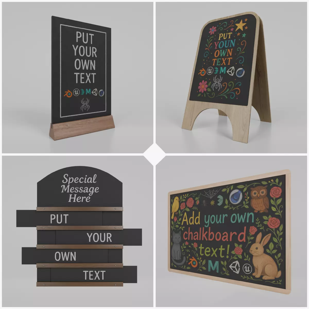 Urban Storefront Signage Pack - Customizable Chalkboards 3D Model Collection_0
