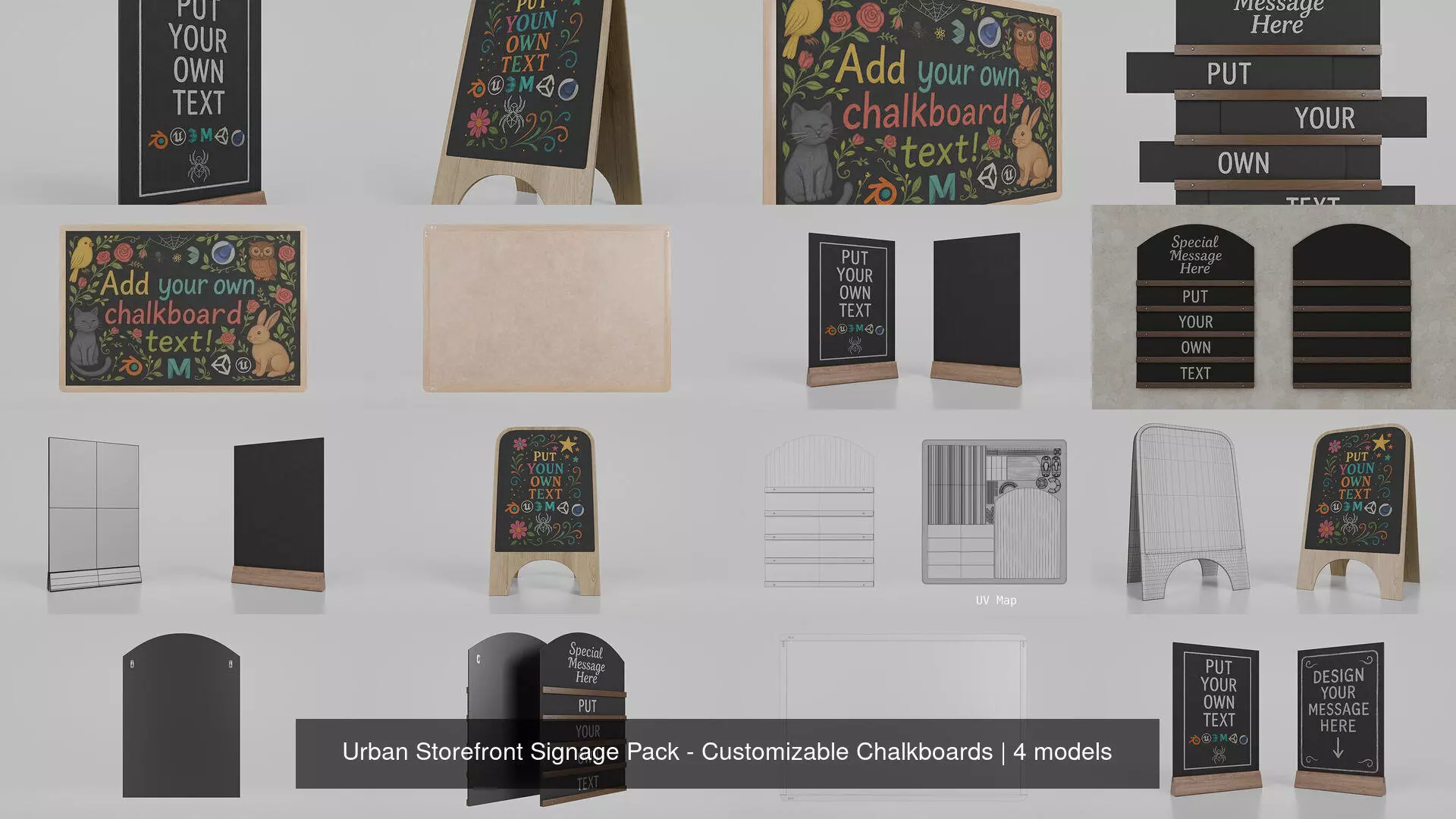 Urban Storefront Signage Pack - Customizable Chalkboards 3D Model Collection_5