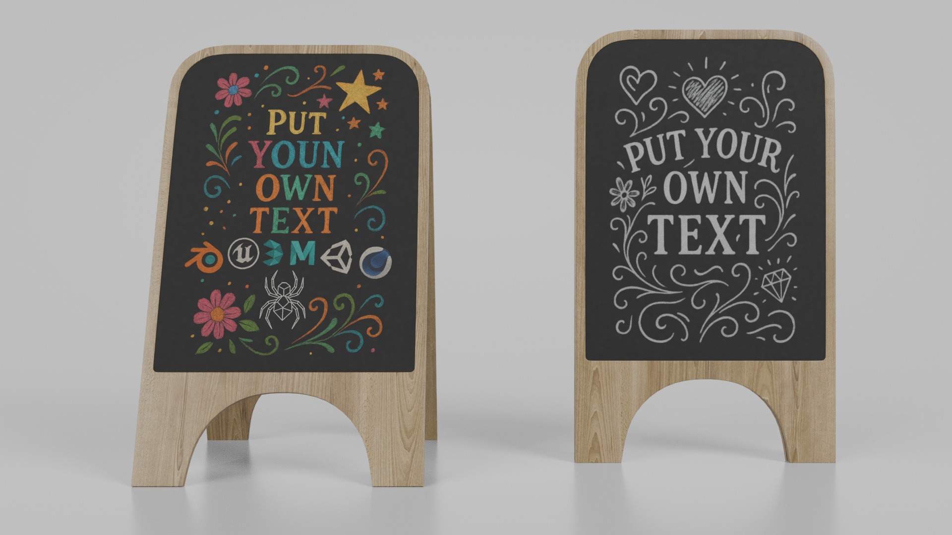 Urban Storefront Signage Pack - Customizable Chalkboards 3D Model Collection_10