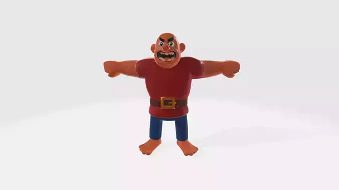 Barbarian in Red Shirt T Pose Character Ready to Rig