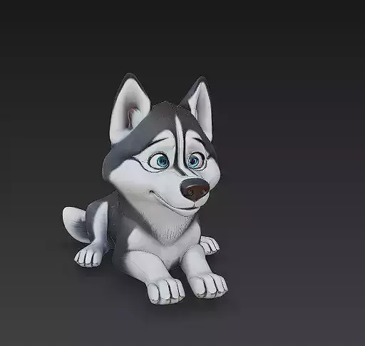 Siberian Husky Puppy Cartoon 3D Model Basic - Low Poly Simple