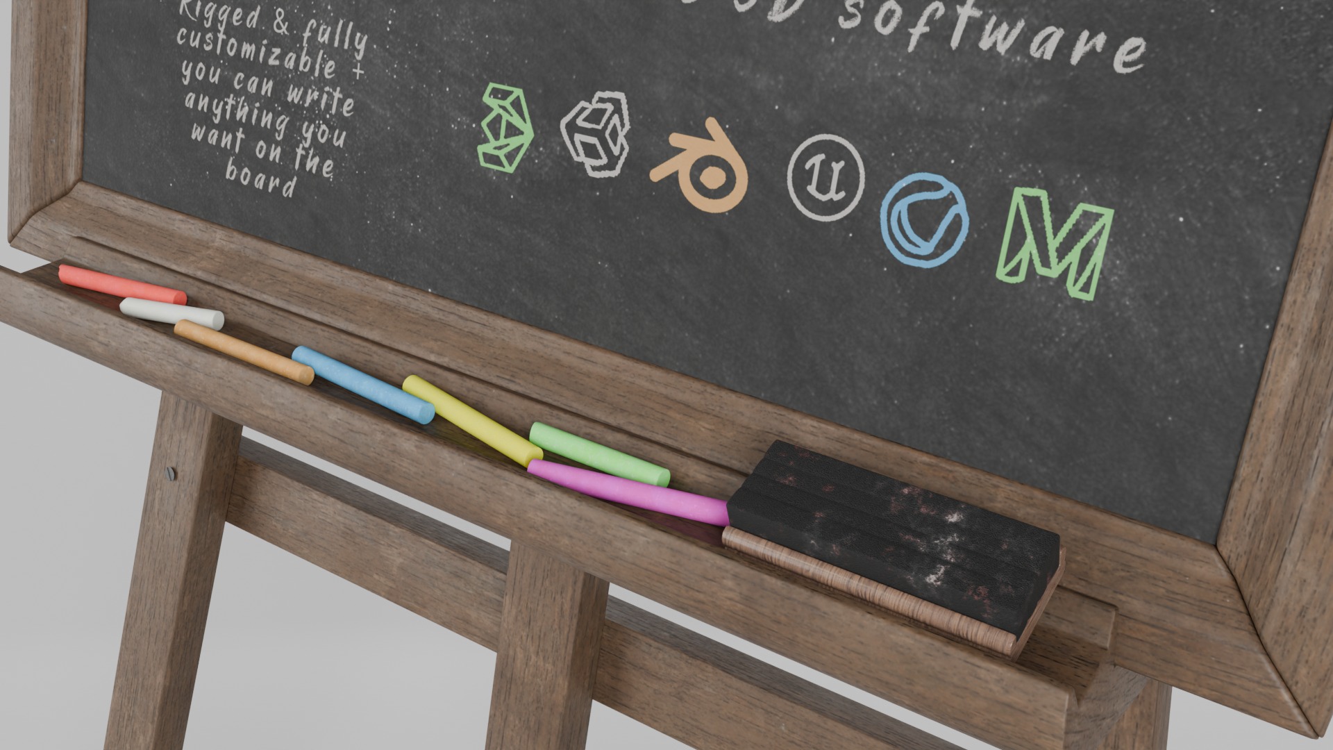 Classic Blackboard Trio - Customizable Standing Writing Boards 3D Model Collection_24