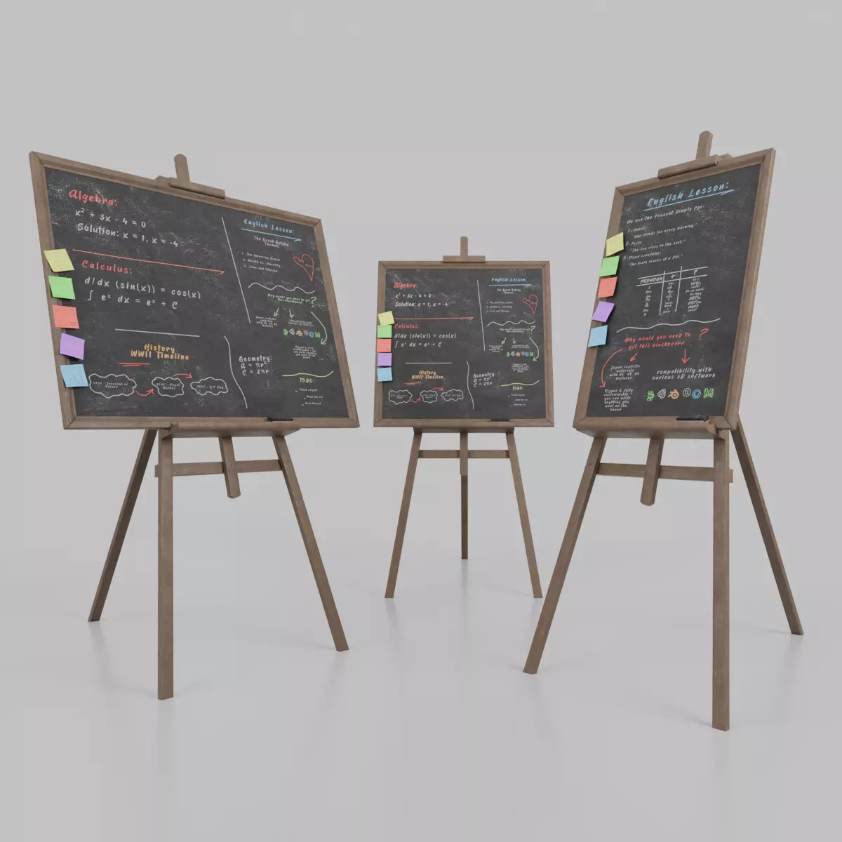Classic Blackboard Trio - Customizable Standing Writing Boards 3D Model Collection_0