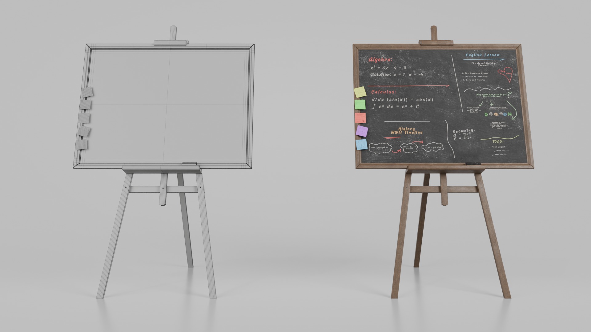 Classic Blackboard Trio - Customizable Standing Writing Boards 3D Model Collection_11
