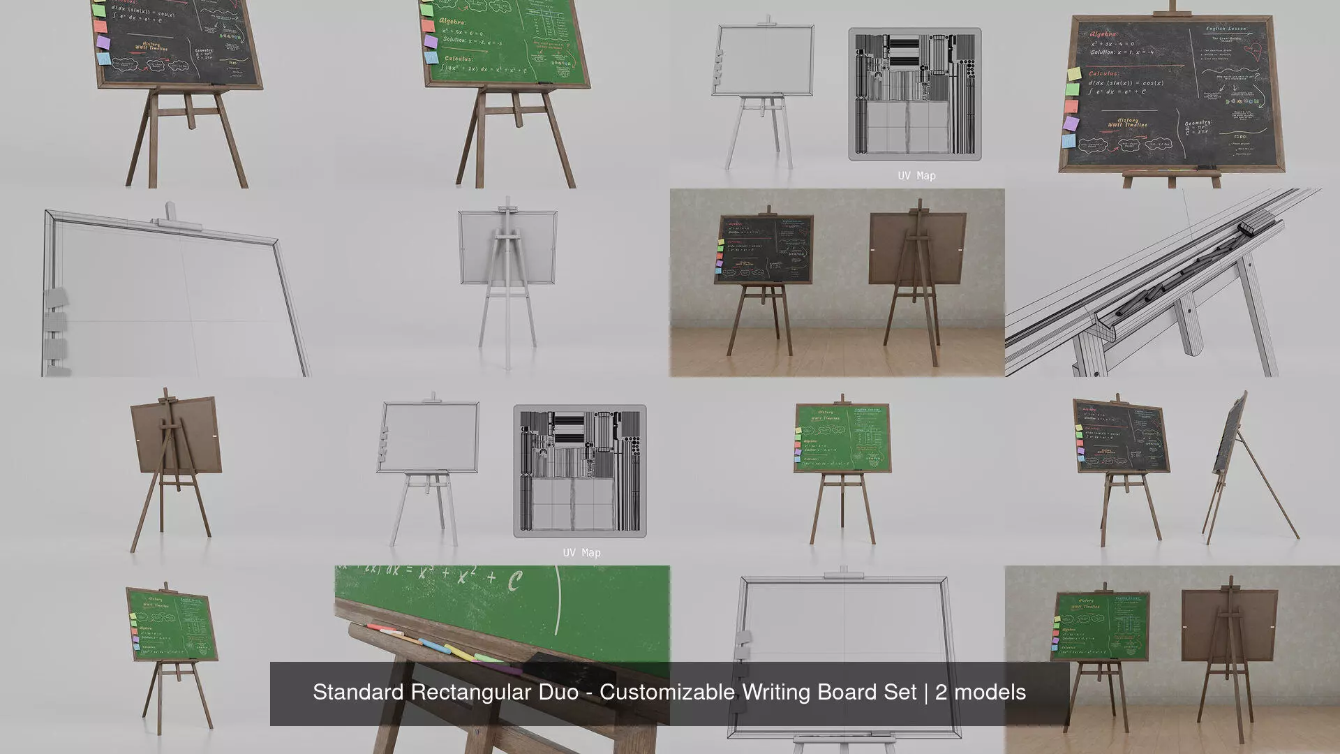 Standard Rectangular Duo - Customizable Writing Board Set 3D Model Collection_3
