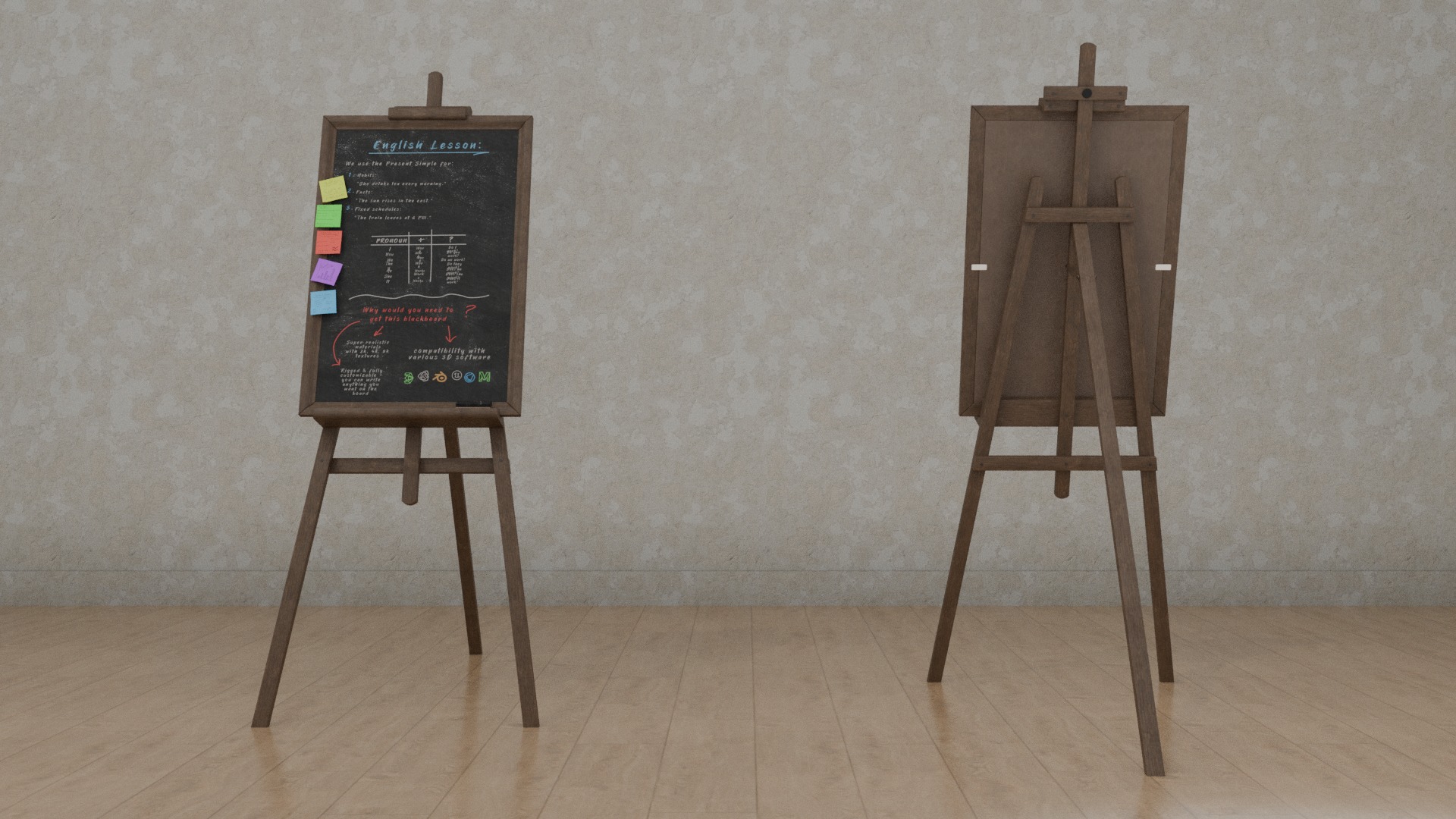 Vertical Wooden Chalkboards Duo - Customizable Writing Board Set 3D Model Collection_8